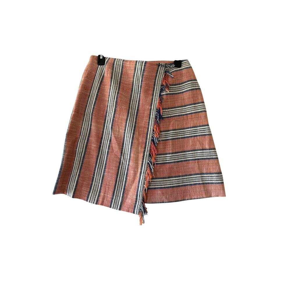 Vanessa Virginia Fringe Wrap Skirt 2 XS Pockets Stripe Boho